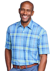 Pegasus Short Sleeve Cotton Check Shirt Navy