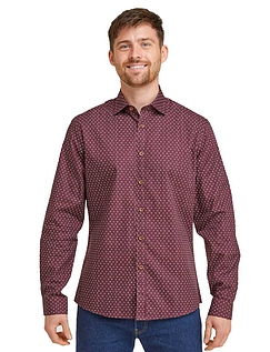 Double Two Tailored Fit Print Long Sleeve Shirt Burgundy