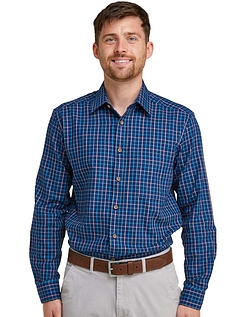 Double Two Check Long Sleeve Shirt Blue
