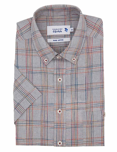 Double Two Grey Multi Check Short Sleeve Shirt