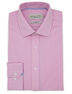 Double Two Gingham Contrast Reverse Long Sleeve Shirt Pink