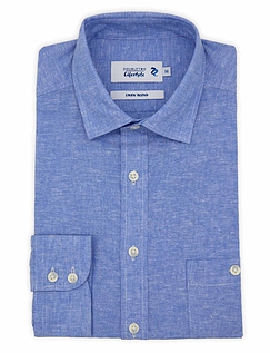 Double Two Linen Blend Long Sleeve Shirt Blue