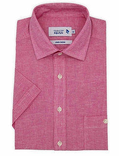 Double Two Short Sleeve Linen Blend Shirt Pink