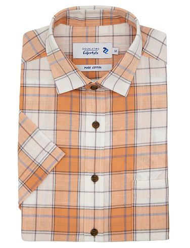 Double Two Orange Check Short Sleeve Shirt