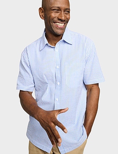 Pegasus Short Sleeve Seersucker Stripe Shirt - Blue