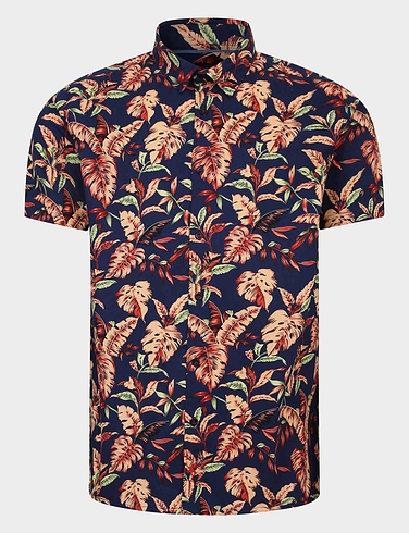 Lizard King Printed Short Sleeve Palm Leaf Print Shirt