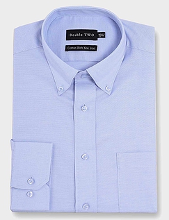 Double Two Non Iron Long Sleeve Oxford Shirt Blue