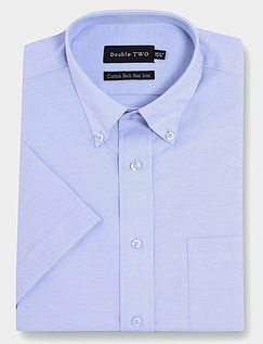 Double Two Non Iron Short Sleeve Oxford Shirt Blue