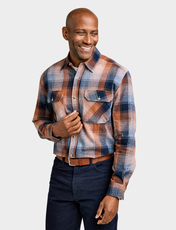 Pegasus Long Sleeve Brushed Check Shirt NAVY