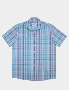 Double Two Short Sleeve Check Shirt Aqua