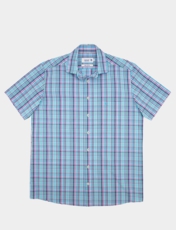 Double Two Short Sleeve Check Shirt Aqua