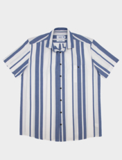 Stripe Double Two Short Sleeve Shirt White Navy