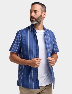 Short Sleeve Stripe Double Two Shirt Beige