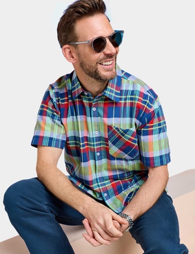 Pegasus Short Sleeve Cotton Check Shirt With Pocket Navy