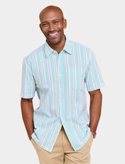 Pegasus Short Sleeve Stripe Seersucker Shirt BLUE