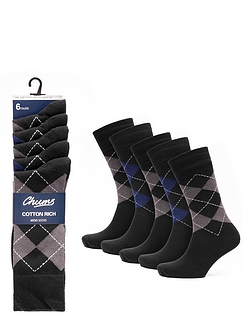Pack of 6 Soft Grip Argyle Socks Assorted