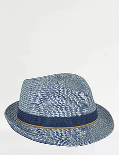 Straw Trilby With Contrast Trim NAVY