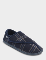 Totes Wide Fit Wool Blend Touch Fasten Slipper Navy