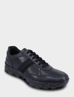 Pegasus Leather Wide Fit Trainer Style Walking Shoe Black