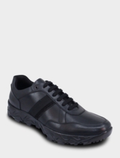 Pegasus Leather Wide Fit Trainer Style Walking Shoe Black