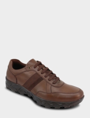 Pegasus Leather Wide Fit Trainer Style Walking Shoe Black