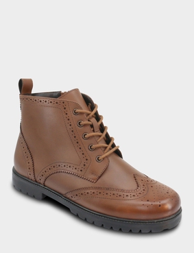 Pegasus Leather Wide G Fit Fleece Lined Brogue With Zip Black