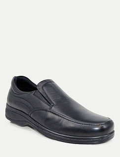 Pegasus Premium Leather Slip On Wide Fit Shoes Black