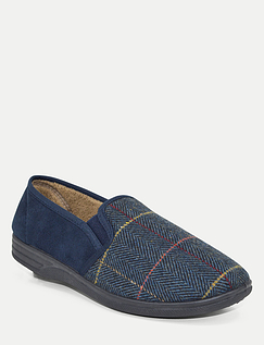Dr Keller Wide Fit Fleece Lined Memory Foam Slipper NAVY