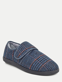 Dr Keller Wide Fit Faux Fur Lined Touch Fasten Slipper NAVY