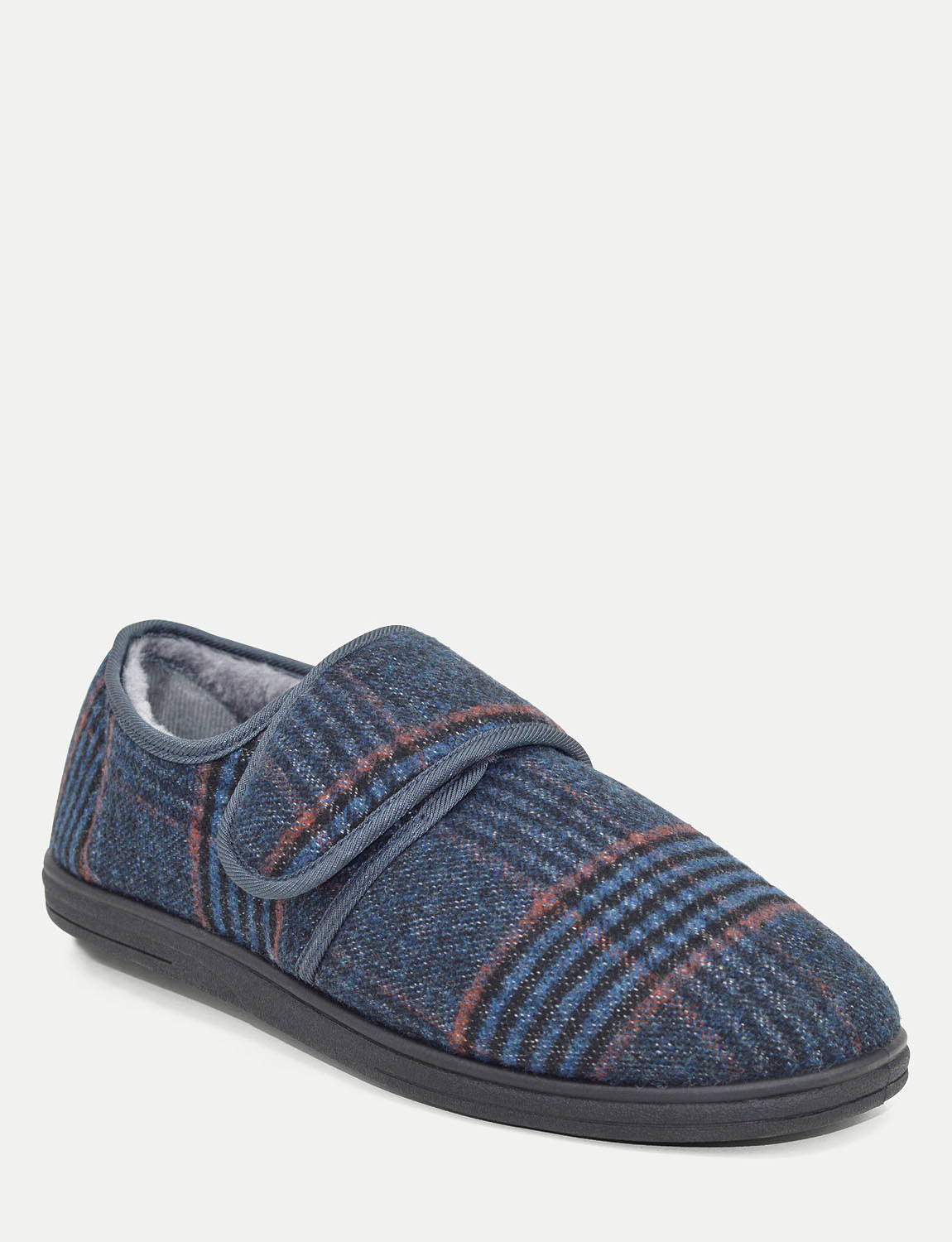 Dr Keller Wide Fit Faux Fur Lined Touch Fasten Slipper NAVY
