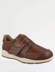 DB Shoes Mens Leather Touch Fasten Trainer Darwin Extra Wide Chestnut