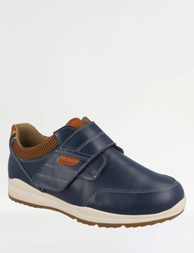 DB Shoes Mens Leather Touch Fasten Trainer Darwin Extra Wide EE to 4E Chestnut