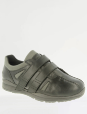 DB Shoes Mens Leather Touch Fasten Trainer Devon Extra Wide Black