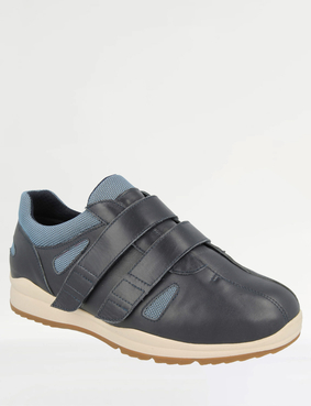 DB Shoes Mens Leather Touch Fasten Trainer Devon Extra Wide EE to 4E Black