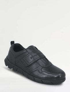 Pegasus Leather Wide Fit Touch Fasten Shoe - Black