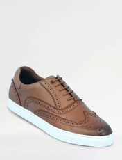 Pegasus Leather Wide Fit Brogue Trainer TAN