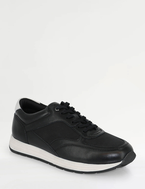 Pegasus Leather Wide Fit Trainer Black