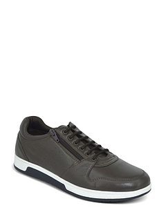 Pegasus Wide G Fit Leather Lace Trainer with Side Zip Brown