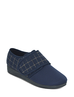 Extra Wide H Fit Touch Fasten Slippers with Outdoor Sole Navy