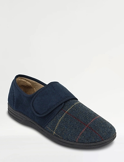 Dr Keller Wide Fit Touch Fasten Memory Foam Slipper NAVY