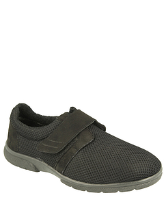DB Shoes Extra Wide Fit EE - 4E Touch Fasten Mesh Shoe Desmond - Black