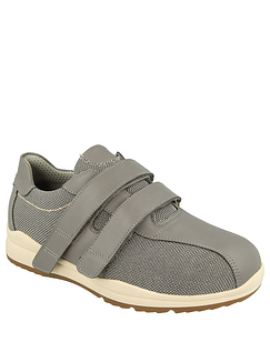 DB Shoes Wide Fit EE - 4E Touch Fasten Leather Shoe Logan - Grey