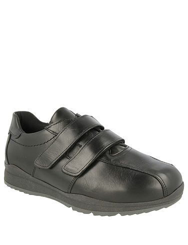 DB Shoes Wide Fit EE - 4E Touch Fasten Leather Shoe Stephen - Black