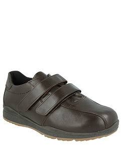 DB Shoes Wide Fit EE - 4E Touch Fasten Leather Shoe Stephen - Brown