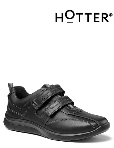 Hotter Energise Dual Wide Fit Leather Touch Fasten Shoes - Black