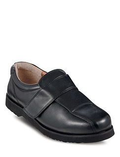 Mens Multi Fit Leather Touch Fasten Shoe Black