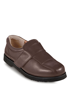 Mens Multi Fit Leather Touch Fasten Shoe - Brown