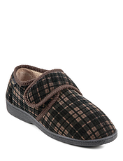 Dr Keller Wide Fit Touch Fasten Slipper Brown