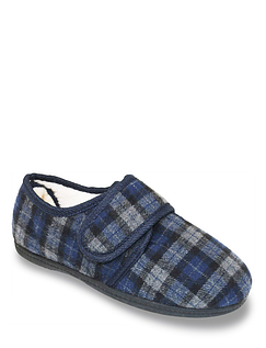 Padders Extra Wide G Fit Touch Fasten Slipper - Check