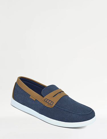 Dr Keller Wider Fit Slip On Canvas Boat Shoe